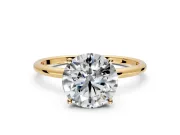 Solitaire Engagement Ring Setting for Round Cut Center with Straight Thin Band and Prong Head in Yellow Gold