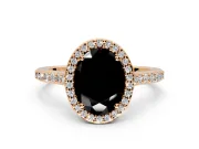 Halo Engagement Ring Setting for Fancy Black Oval Center with Pave Accents, Heart Basket and Prong Head in Rose Gold