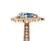 Milgrain Halo Engagement Ring Setting for Fancy Blue Pear-Shaped Center with Bezel Point Accents and Prong Head in Rose Gold