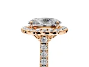Halo Engagement Ring Setting for Oval Center with Raised Halo, Pave Band and Prong Head in Rose Gold
