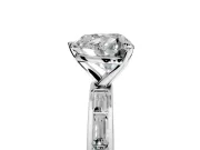 Solitaire Engagement Ring Setting for Heart-Shaped Center with Channel Baguette Band and Prong Head in Platinum