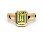 Solitaire Engagement Ring Setting for Fancy Yellow Emerald Cut Center with Wide Band and Bezel Head in Yellow Gold