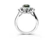 3 Stone Engagement Ring Setting for Fancy Green Radiant Cut Center with Crossover Basket, Pave Band and Prong Head in White Gold
