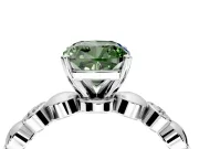 Solitaire Engagement Ring Setting for Fancy Green Cushion Cut Center with Beaded Bezel Station Band and Prong Head in White Gold