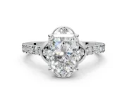 Floral Engagement Ring Setting for Radiant Cut Center with Pave Band and Floral Prong Head in Platinum
