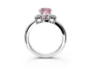 3 Stone Engagement Ring Setting for Fancy Pink Cushion Cut Center with Wide Plain Band and Prong Head in Sterling Silver