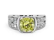 Bezel Engagement Ring Setting for Fancy Yellow Cushion Cut Center with Wide Channel-Set Band and Bezel Head in Platinum