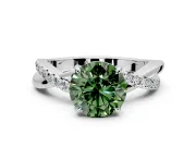 Crossover Engagement Ring Setting for Fancy Green Round Cut Center with Pave and Plain Strands and Prong Head in Platinum