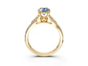 Solitaire Engagement Ring Setting for Fancy Blue Oval Center with Pave Rail Split Shank and Prong Head in Yellow Gold