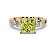 5 Stone Engagement Ring Setting for Fancy Yellow Princess Cut Center with Plain Band and Prong Head in Yellow Gold