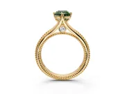 Solitaire Engagement Ring Setting for Fancy Green Radiant Cut Center with Milgrain Cathedral Band and Prong Head in Yellow Gold