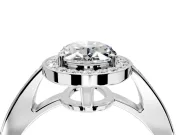 Bezel-Framed Halo Engagement Ring Setting for Oval Center with Pave Band and Prong Head in Sterling Silver