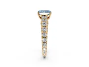 Solitaire Engagement Ring Setting for Fancy Blue Radiant Cut Center with Pave Cathedral Shoulders and Prong Head in Yellow Gold