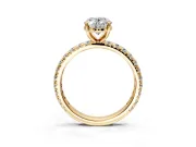 Solitaire Engagement Ring Setting for Oval Center with Shared-Prong Accents and Prong Head in Yellow Gold