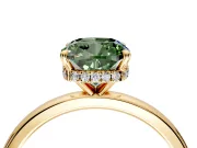 Hidden Halo Engagement Ring Setting for Fancy Green Cushion Cut Center with Plain Band and Tall Prong Head in Yellow Gold