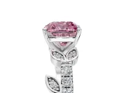 Leaf Motif Engagement Ring Setting for Fancy Pink Cushion Cut Center with Pave Band and Prong Head in Sterling Silver