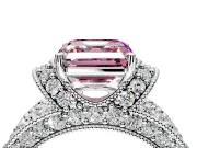 Pave Engagement Ring Setting for Fancy Pink Asscher Cut Center with Curved Accent Rows, Openwork and Prong Head in Sterling Silver