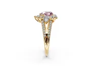 Halo Engagement Ring Setting for Fancy Pink Heart-Shaped Center with Two-Strand Split Shank and Prong Head in Yellow Gold