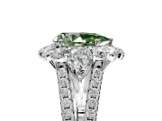 Halo Engagement Ring Setting for Fancy Green Pear-Shaped Center with Two-Strand Split Shank and Prong Head in Platinum
