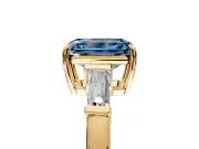 3 Stone Engagement Ring Setting for Fancy Blue Emerald Cut Center with Baguette Accents and Prong Head in Yellow Gold