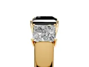 3 Stone Engagement Ring Setting for Fancy Black Princess Cut Center with Raised Basket Heads and Prong Head in Yellow Gold