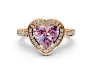 Halo Engagement Ring Setting for Fancy Pink Heart-Shaped Center with Framed Halo, Pave Band and Prong Head in Rose Gold