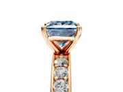 Solitaire Engagement Ring Setting for Fancy Blue Princess Cut Center with Channel-Set Accents and Prong Head in Rose Gold