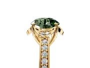 Floral Engagement Ring Setting for Fancy Green Round Cut Center with Four Accent Clusters and Prong Head in Yellow Gold