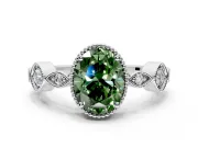Vintage Station Engagement Ring Setting for Fancy Green Oval Center with Accents and Prong Head in White Gold