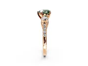3 Stone Engagement Ring Setting for Fancy Green Heart-Shaped Center with Crossover Basket, Pave Band and Prong Head in Rose Gold