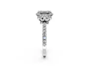Halo Engagement Ring Setting for Emerald Cut Center with Openwork Halo, Pave Band and Prong Head in Sterling Silver