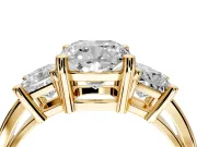 3 Stone Engagement Ring Setting for Cushion Cut Center with Matching Side Accents and Prong Head in Yellow Gold