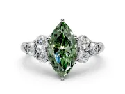 Cluster Engagement Ring Setting for Fancy Green Marquise Center with Round Cut Accent Frame and Prong Head in Platinum