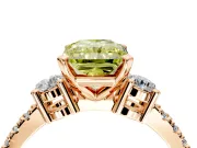 3 Stone Engagement Ring Setting for Fancy Yellow Radiant Cut Center with Round Cut Side Accents and Prong Head in Rose Gold