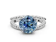 Halo Engagement Ring Setting for Fancy Blue Round Cut Center with Rope Twist Split Shank and Prong Head in Sterling Silver