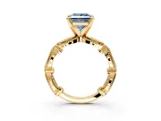 Solitaire Engagement Ring Setting for Fancy Blue Princess Cut Center with Marquise Panel Band and Prong Head in Yellow Gold