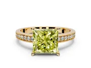 Solitaire Engagement Ring Setting for Fancy Yellow Princess Cut Center with Channel-Set Accent Band and Prong Head in Yellow Gold