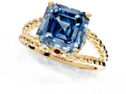 Halo Engagement Ring Setting for Fancy Blue Asscher Cut Center with Rope Twist Split Shank and Prong Head in Yellow Gold