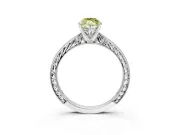 Solitaire Engagement Ring Setting for Fancy Yellow Marquise Center with Engraved Milgrain Band and Prong Head in White Gold