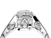 Cathedral Engagement Ring Setting for Radiant Cut Center with Antique-Style Pave Band and Prong Head in Platinum