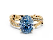 Solitaire Engagement Ring Setting for Fancy Blue Oval Center with Pave and Plain Crossover Band and Prong Head in Yellow Gold