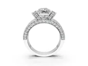 Pave Engagement Ring Setting for Radiant Cut Center with Curved Accent Rows, Openwork and Prong Head in White Gold