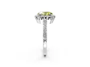 Halo Engagement Ring Setting for Fancy Yellow Oval Center with Inner Milgrain Border and Prong Head in Platinum
