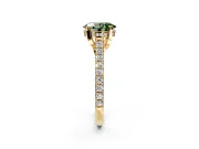 Solitaire Engagement Ring Setting for Fancy Green Oval Center with Widening Pave Band and Claw Prong Head in Yellow Gold