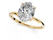 Solitaire Engagement Ring Setting for Oval Center with Straight Thin Band and Prong Head in Yellow Gold