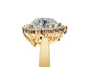Starburst Halo Engagement Ring Setting for Heart-Shaped Center with Flat Cathedral Band and Prong Head in Yellow Gold