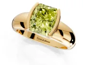 Tension Engagement Ring Setting for Fancy Yellow Radiant Cut Center with Wide Flat Band and Tension Head in Yellow Gold