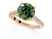 Solitaire Engagement Ring Setting for Fancy Green Round Cut Center with Widening Pave Band and Claw Prong Head in Rose Gold