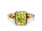 Solitaire Engagement Ring Setting for Fancy Yellow Radiant Cut Center with V Split Shank and Bezel Head in Yellow Gold