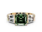 Channel-Set Engagement Ring Setting for Fancy Green Asscher Cut Center with Baguette Band and Prong Head in Yellow Gold